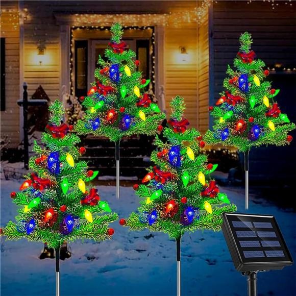 4-Packs Solar Prelit Christmas Tree with 80LED C6 Lights, 8 Modes, Waterproof - Picture 1 of 7